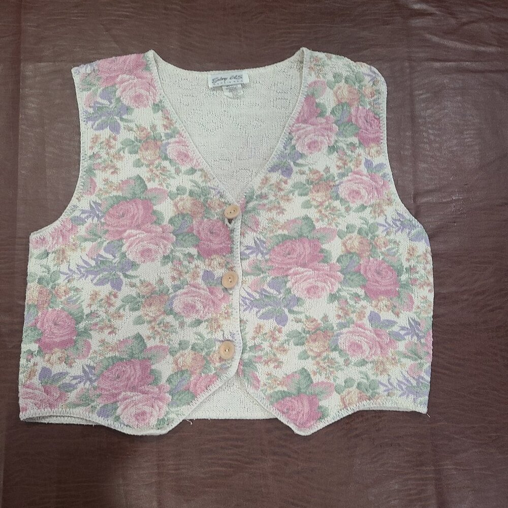 VINTAGE 1990s Glory US Floral Sweater Vest Sz. See measurements